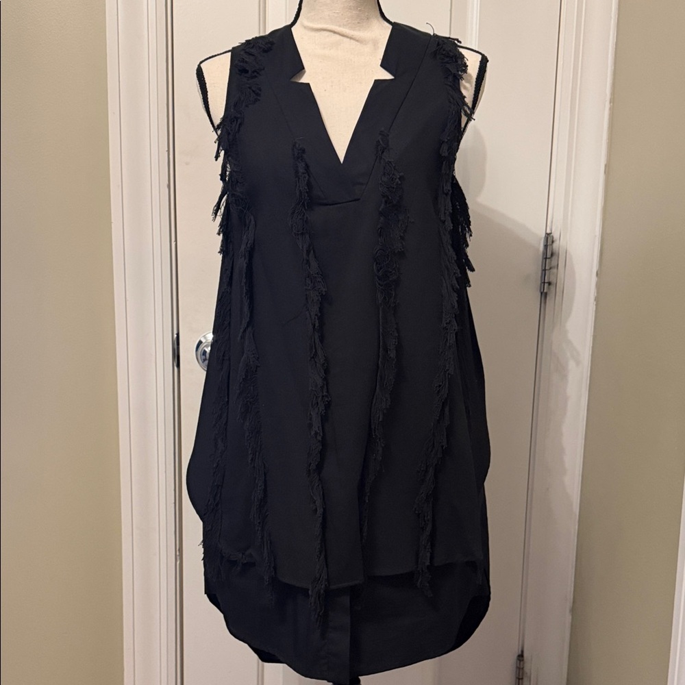 Derek Lam 10 Crosby Black Sleeveless fringe dress
